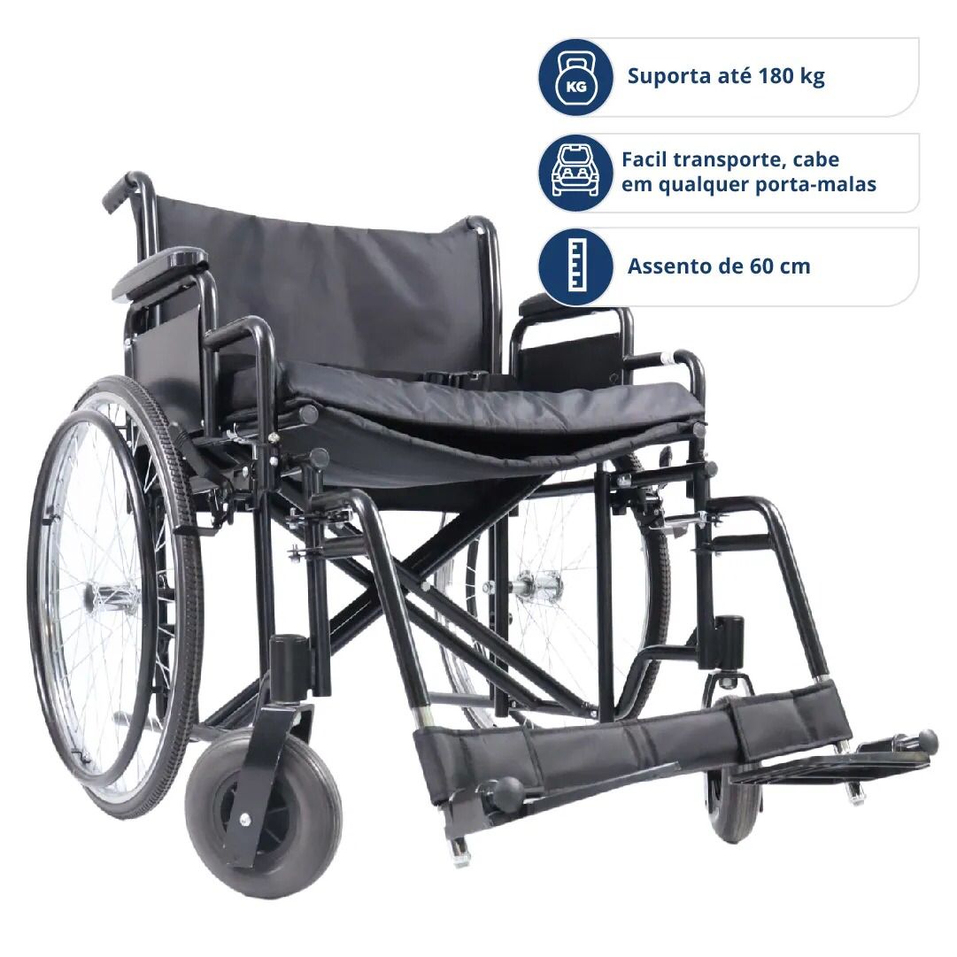 Cadeira de Rodas Dobrável Para Obeso 180 Kg D500 Dellamed